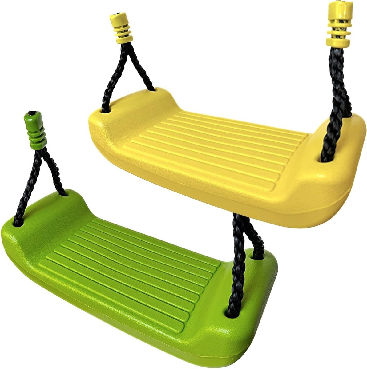 Schommelzitjes Set - Kunststof Zittingen - Buiten Spelen - Verstelbaar Touw - 2 Stuks - Groen Geel