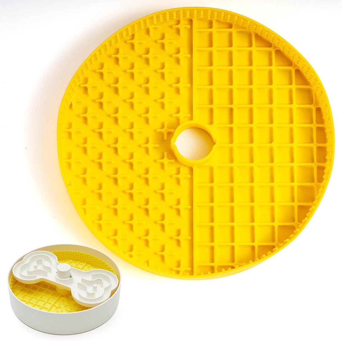 Hondenvoerbak Inzetstuk - Slow Feeder Mat - Langzamer Eten - Zacht Flexibel TPE - 6 Cups Capaciteit - Geel