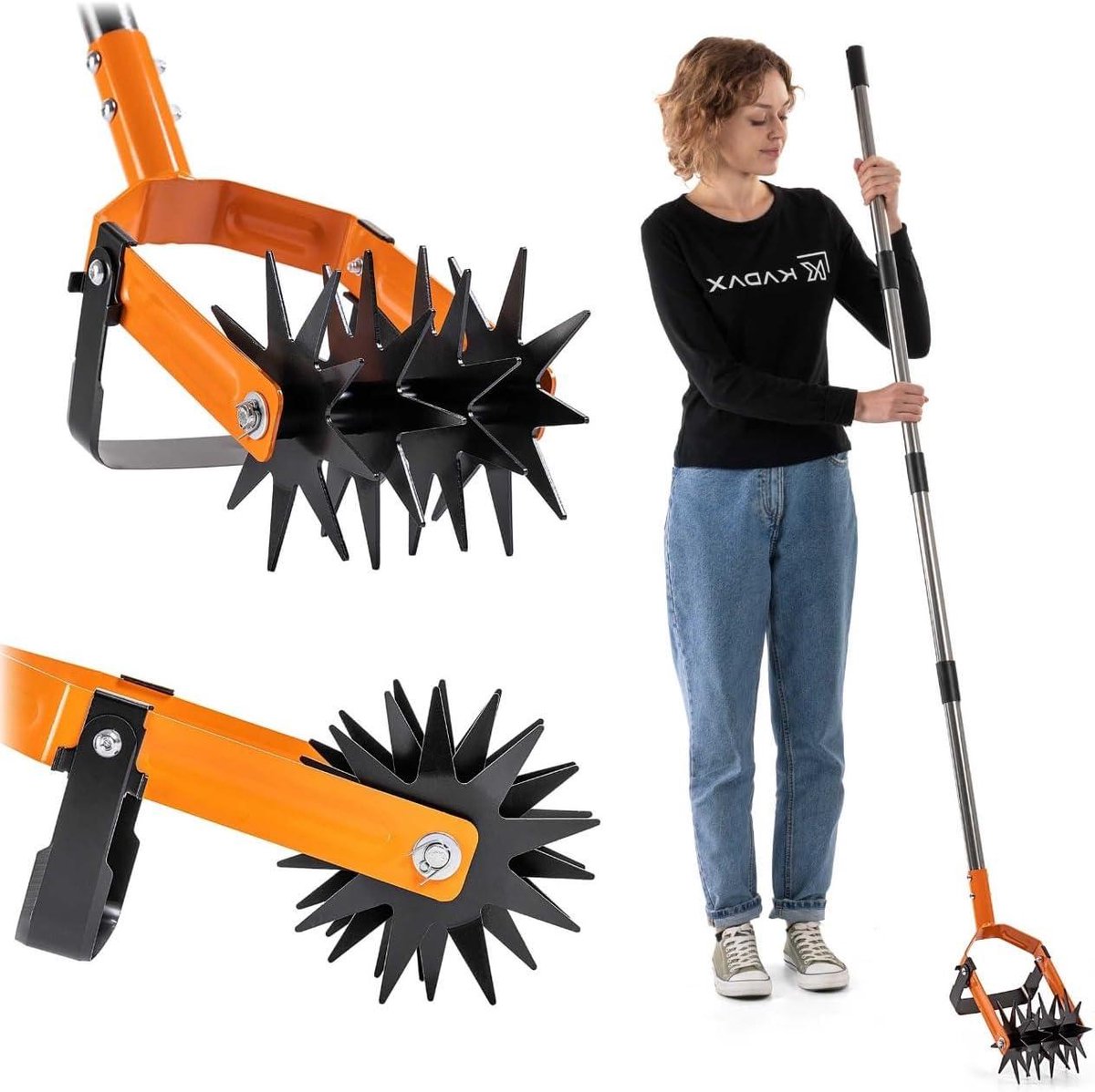 Tuinfrees - Bodem cultivator - Grond losmaken - Roestvrij staal - 30 x 16 x 180 cm - Oranje