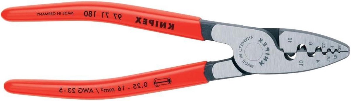 Krimptang Adereindhulzen - Draadkrimper - Elektrische Verbindingen Maken - Ergonomische Handgrepen - 180 mm - Chroom
