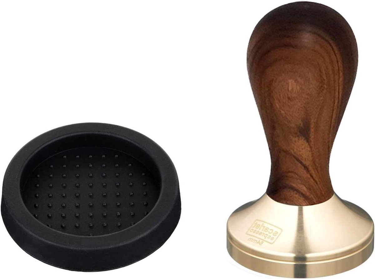Koffie Tamper - Espresso Stamper - Perfecte Espresso Maken - Ergonomische Houten Greep - 53 mm - Rood