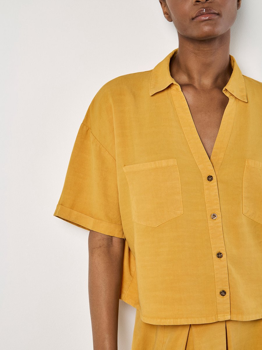 Open Collar Cropped Shirt