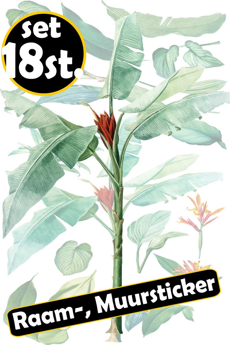JERMA allerhandestickers Jerma - Planten bladeren - Decoratie - Sticker - set 18 planten - div. maten - Zelfklevend - Folie