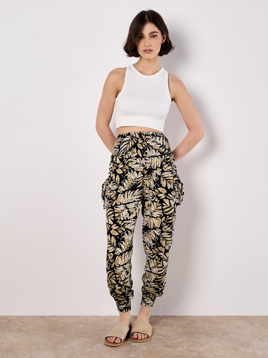 Tropical Leaf Print Tapered Joggers