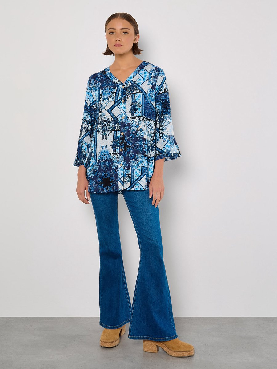 Patchwork Scarf Print Blouse