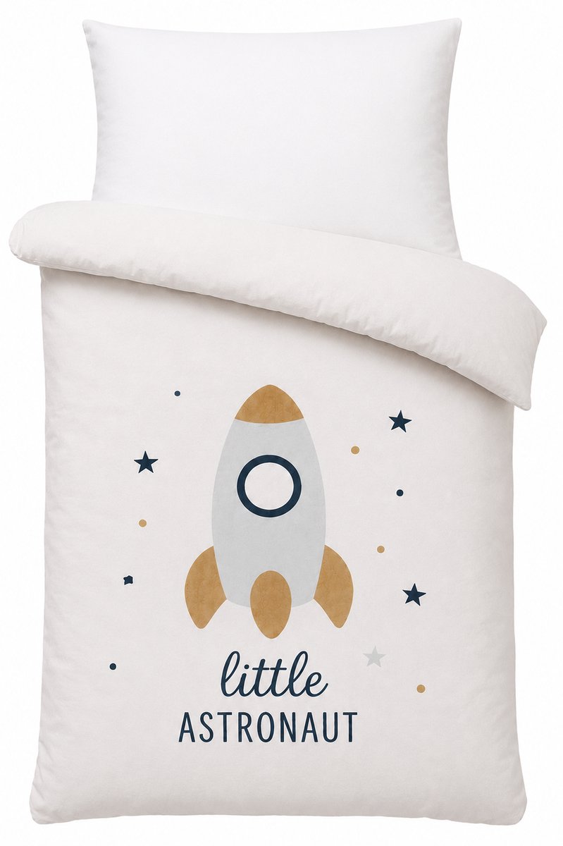 Ledikant Dekbedovertrek Set - Little Astronaut - Katoen Mousseline - Inclusief Hoeslaken