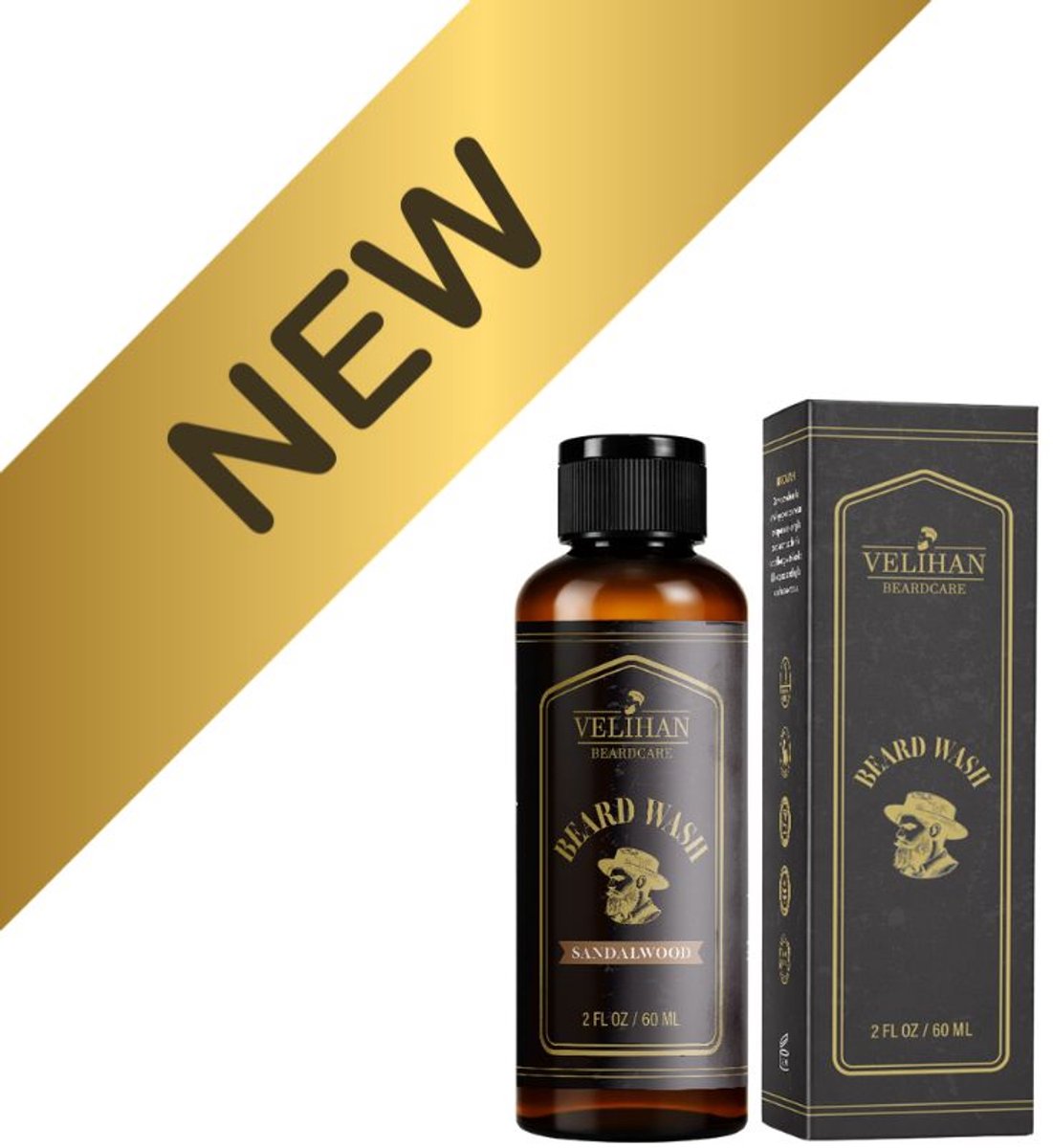 Velihan Beardcare - Baardshampoo Sandalwood 60ml - Beard Wash - Natuurlijke Baardshampoo - Baardshampoo tegen Jeuk - Baardreiniger - Baardverzorging - Baard wassen - Hydraterende Baardshampoo