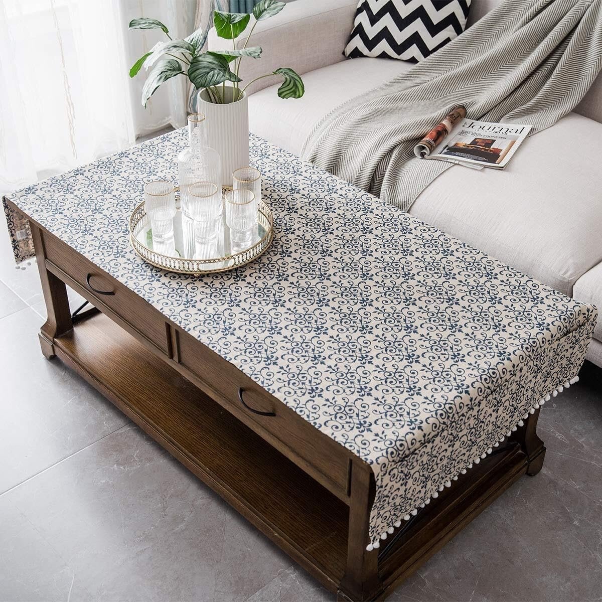 Tafelkleed met zakken - Linnen kleed - Eettafel decoreren - Rustiek design - 70x170 cm - Zwart