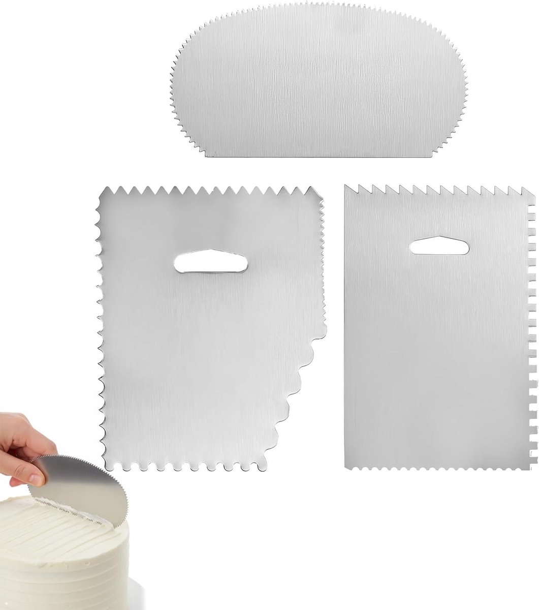Set van 3 RVS Taartscheppen voor het Gladstrijken van Botercrème en Fondant met Diverse Ontwerpen voor Decoratie en Bakplezier