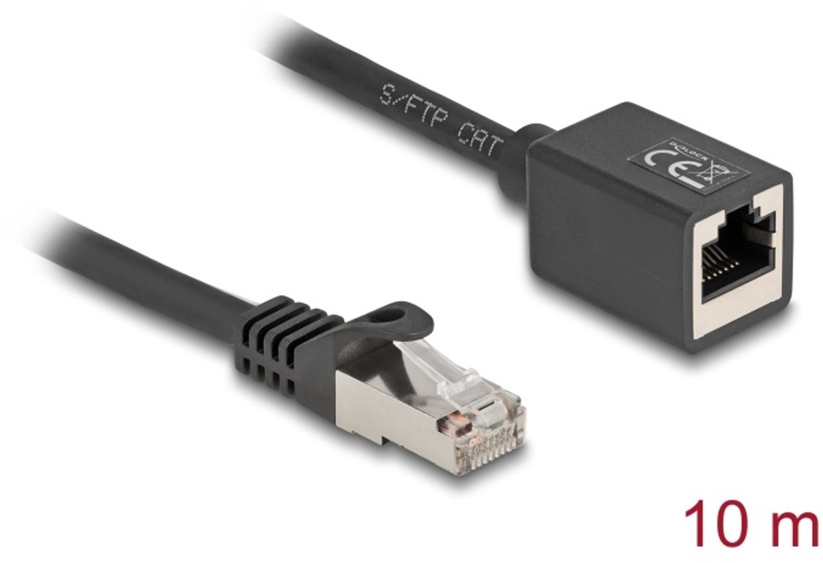 Delock Network Extension Cable RJ45 plug to RJ45 jack Cat.6A S/FTP 10 m black