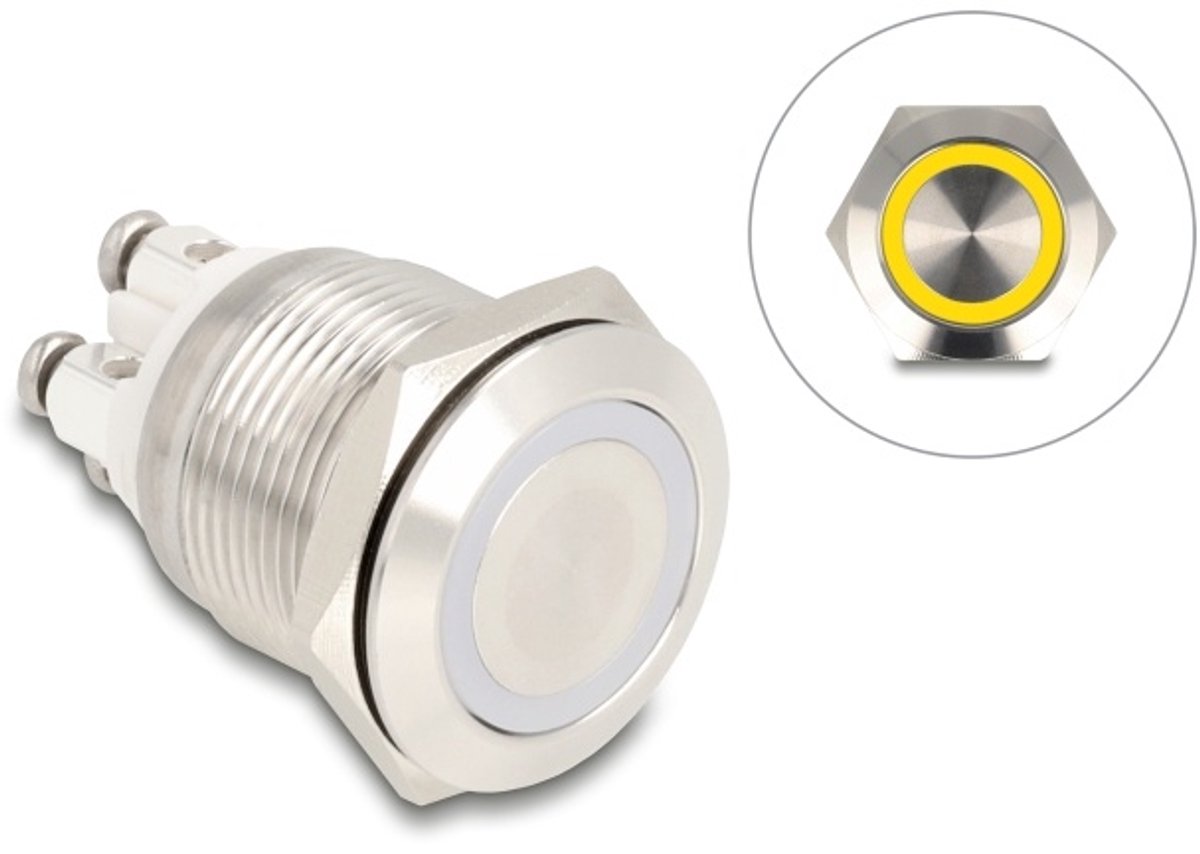 Delock Push Button for Installation 19 mm 4 x Screw Terminal LED yellow