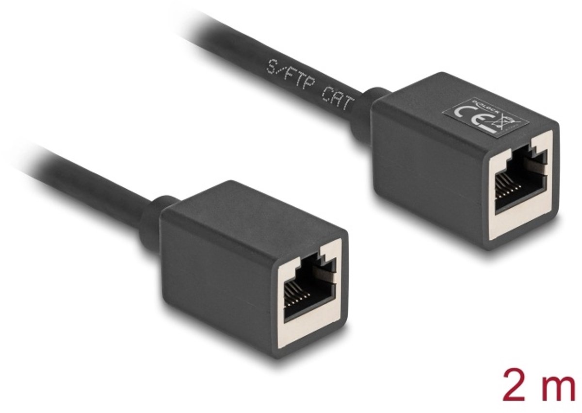 Delock Network Extension Cable Coupler RJ45 jack to RJ45 jack Cat.6A S/FTP 2 m black