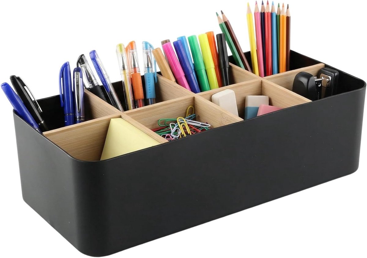 Bureau-organizer van bamboe met 8 vakken, afneembare opbergdoos voor pennen en cosmetica, stijlvolle bureau-accessoires voor een opgeruimd bureau — cadeau in Wonen & Interieur - foto 7