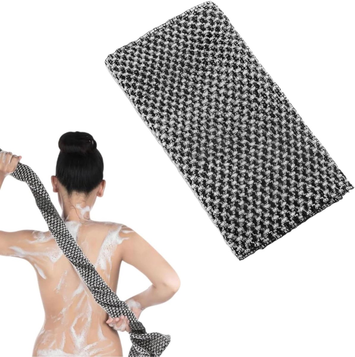 Peeling Douchehanddoek - Scrub Wasdoek - Huid Reinigen - Extra Lang - 18 x 12 x 1 cm - Zwart