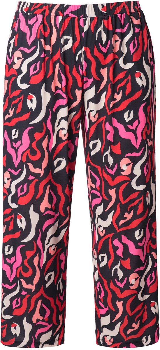 Ulla Popken - Dames - 7/8-jersey broek zebramotief wijde pijpen - Zwart - Maat 66+