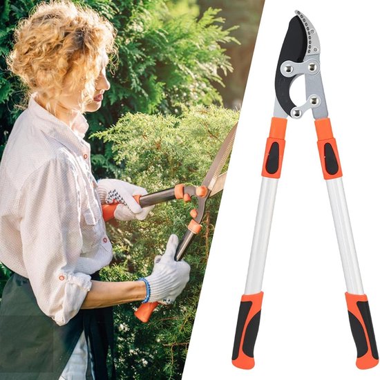 Verstelbare Snoeischaar - Takkenknipper - Tuinonderhoud - Uitschuifbaar Handvat - Tot 97 cm - Oranje Wit — afbeelding 3