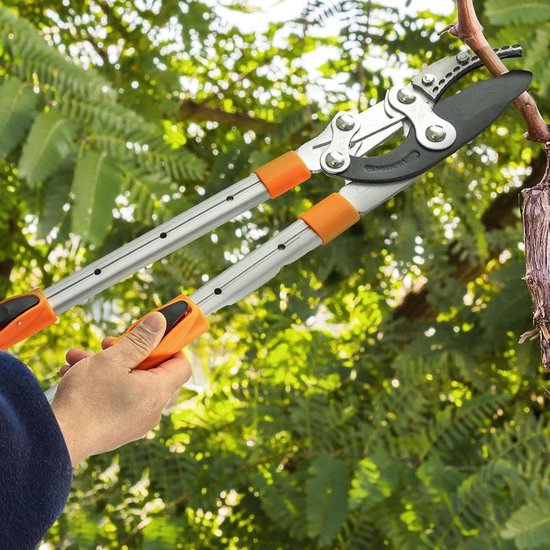 Verstelbare Snoeischaar - Takkenknipper - Tuinonderhoud - Uitschuifbaar Handvat - Tot 97 cm - Oranje Wit — afbeelding 2