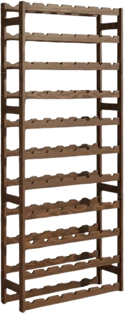 Emvae Wijnrek - Houten Flessenrek voor 77 Flessen - 11 lagen - Massief hout - Notenhout kleur - 166x72x25cm