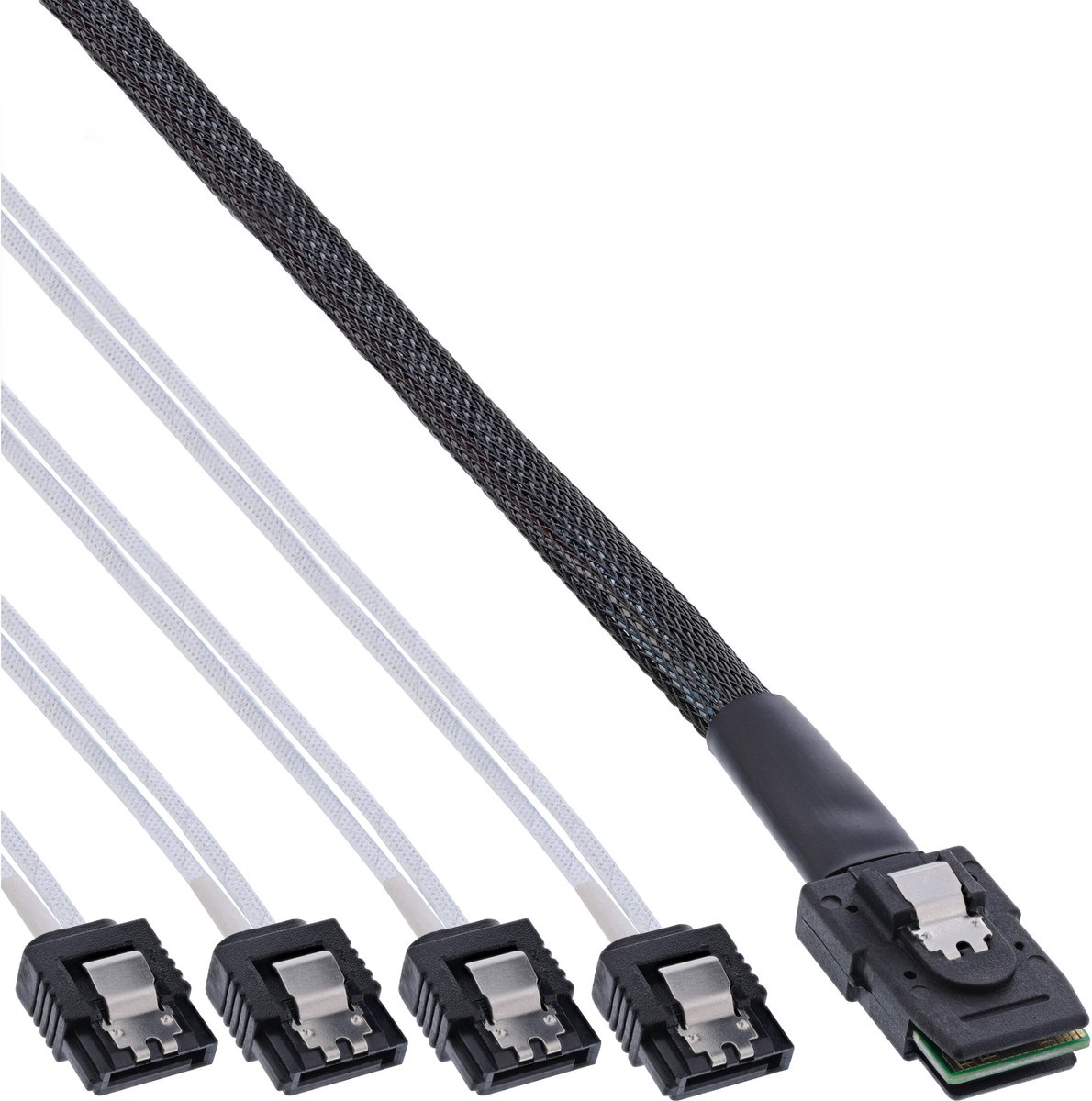 InLine® SAS verbindingskabel, Mini-SAS SFF-8087 naar 4x SATA, 1:1, OCR, 0,5m