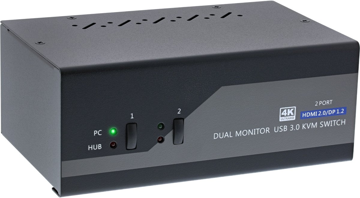 InLine® 2-Poorts Desktop KVM Switch, Dual Monitor, DP+HDMI, 4K, USB 3.0, Audio