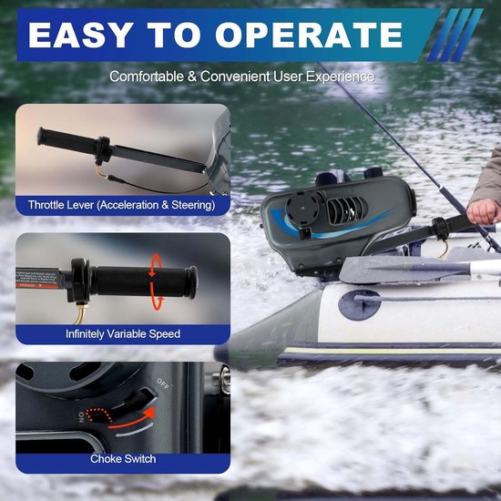 Buitenboordmotor 3.5 pk - Benzinemotor Rubberboot - Varen op Water - Lichtgewicht Aluminium - 49 cc - Zwart — afbeelding 4