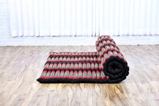 Opvouwbaar Matras - Japanse Futon Gastenbed - Ontspanning en slapen - Natuurlijk kapok gevuld - 190x145 cm - Zwart Rood — afbeelding 4