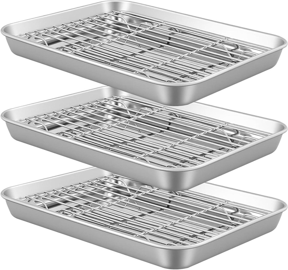 Bakplaat Set - Ovenrooster Bakvorm - Bakken en Koelen - Met Rooster - 23.5 x 17.5 cm - Zilver