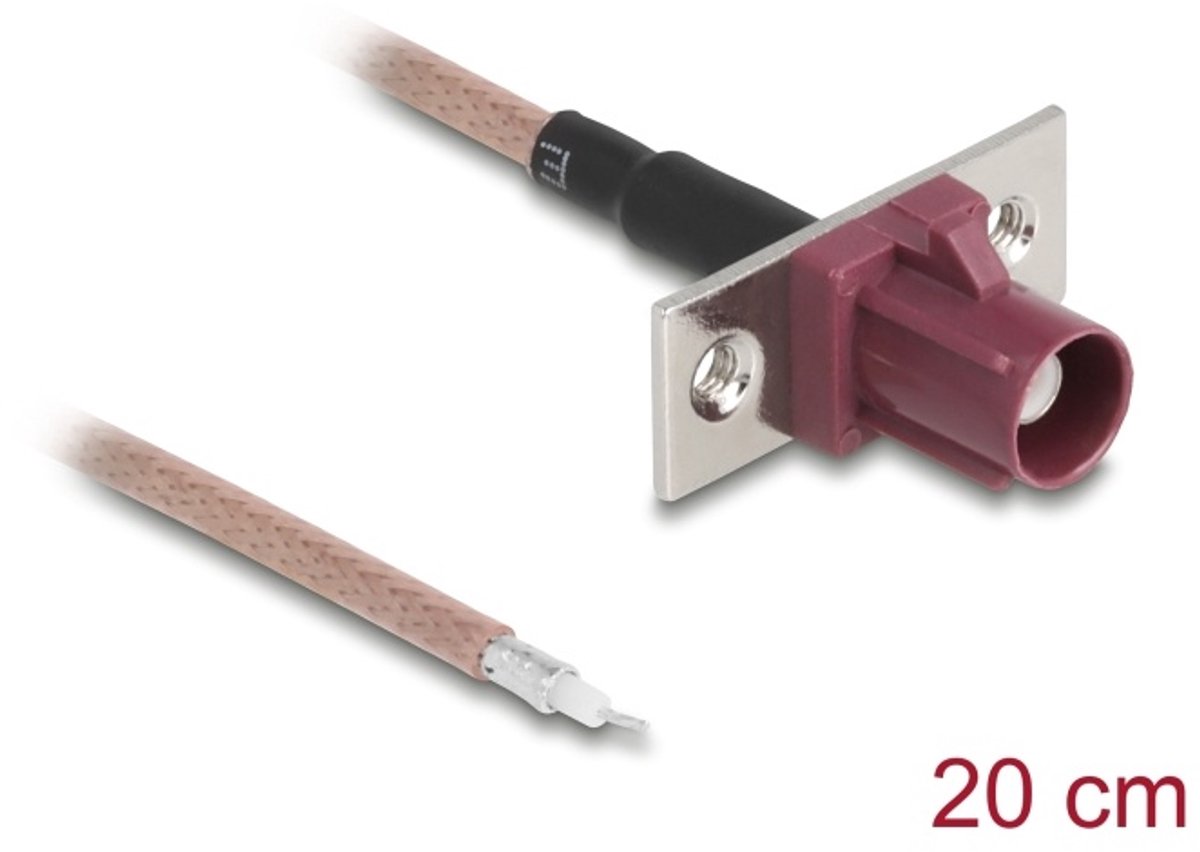 Delock Antenna Cable FAKRA D jack to open wires RG-316 20 cm 2 prepunched holes