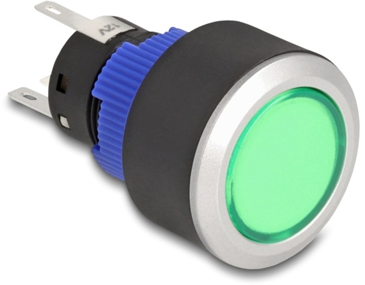 Delock Push Button protruding for Installation 22 mm 5 x solder connection actuator flat plastic LED green