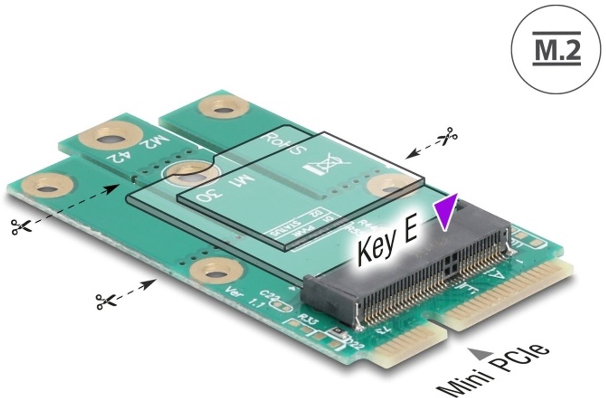 Delock Adapter Mini PCIe male to M.2 Key E slot