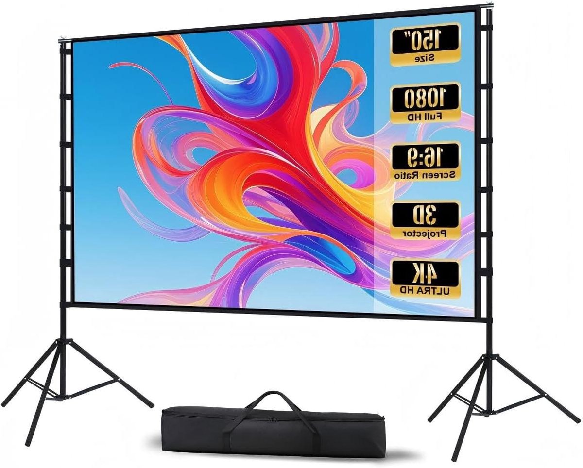 Projectiescherm met Standaard - Draagbaar Filmscherm - Thuisbioscoop Ervaring - Kreukvrij Melkzijdemateriaal - 150 inch - Wit