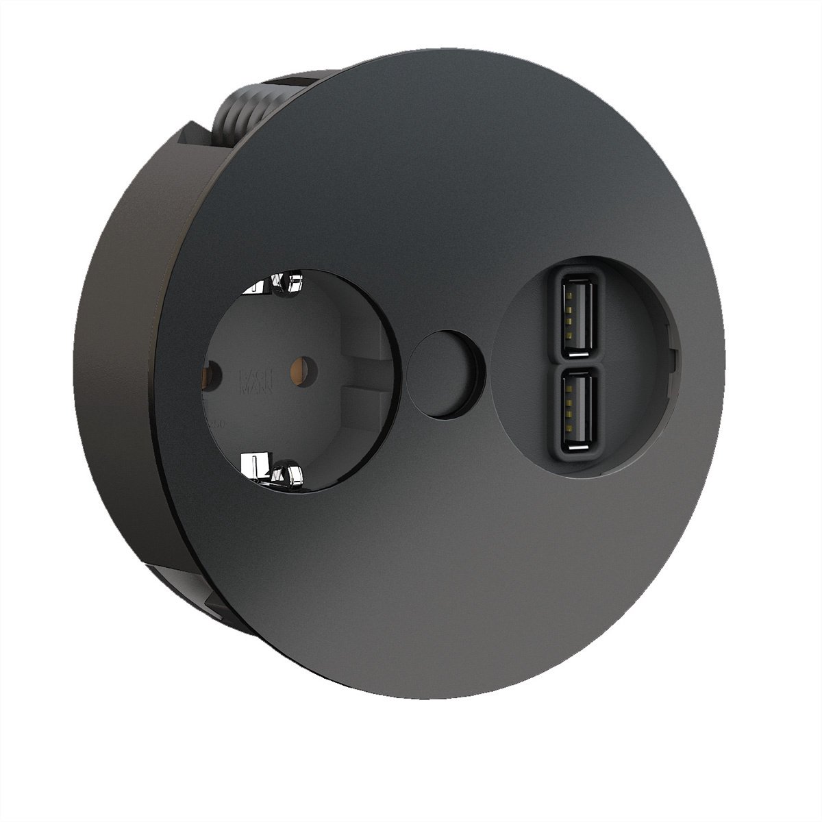 Bol.com BACHMANN TWIST 1x geaard stopcontact, adereindhulzen, USB oplader, geaarde inbouwstekker, zwart, 2 m aanbieding