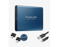 Portable SSD – Externe SSD – 2TB opslag – blauwe SSD – inclusief USB C kabel – USB 3.1 – draagbare SSD – SSD harde schijf – externe harde schijf 2TB – SSD voor laptop – blauw – geschikt voor Windows, Mac en Android