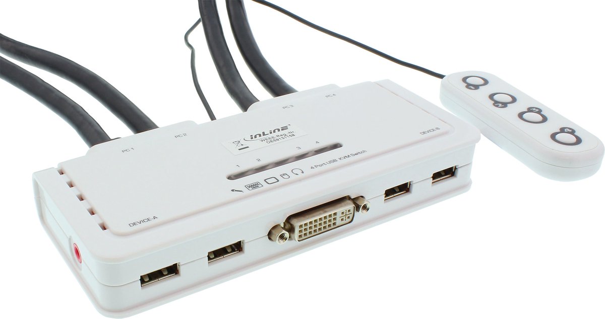 InLine® 4-Poorts Kabel KVM Switch, DVI-D, USB, met audio