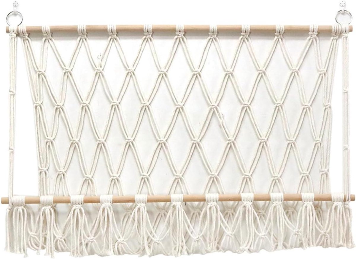 Macrame Hangmat - Speelgoed Opberger - Kamer Organiseren - Handgemaakt Decoratief Net - 102 x 9 cm - Beige