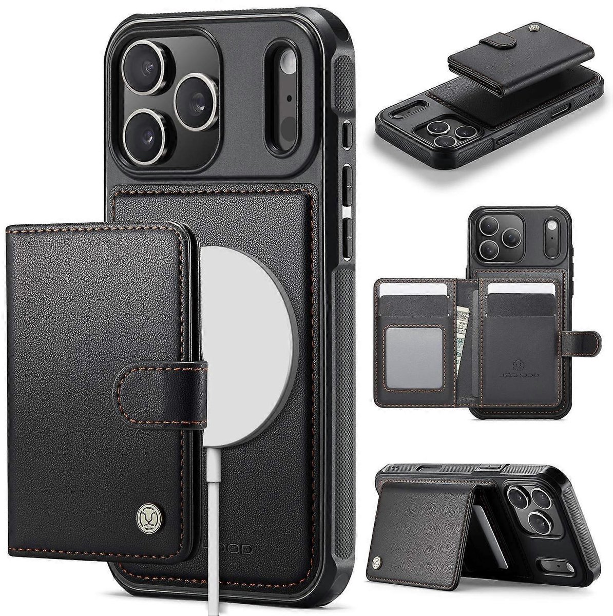 Luxe 2-in-1 Backcover + Magnetische/Afneembare Kaarthouder voor iPhone 17 Pro Max _ Zwart