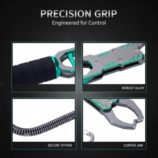 Vislipgrijper - Viscontrole tool - Veilig vissen - Corrosiebestendig aluminium - 28 cm - Zilvergrijs — afbeelding 2
