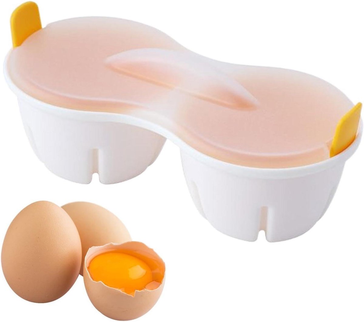 Magnetron Eierkoker - Keuken Accessoire - Snel Ontbijt Maken - Dubbele Holtes - 22 cm Lengte - Geel