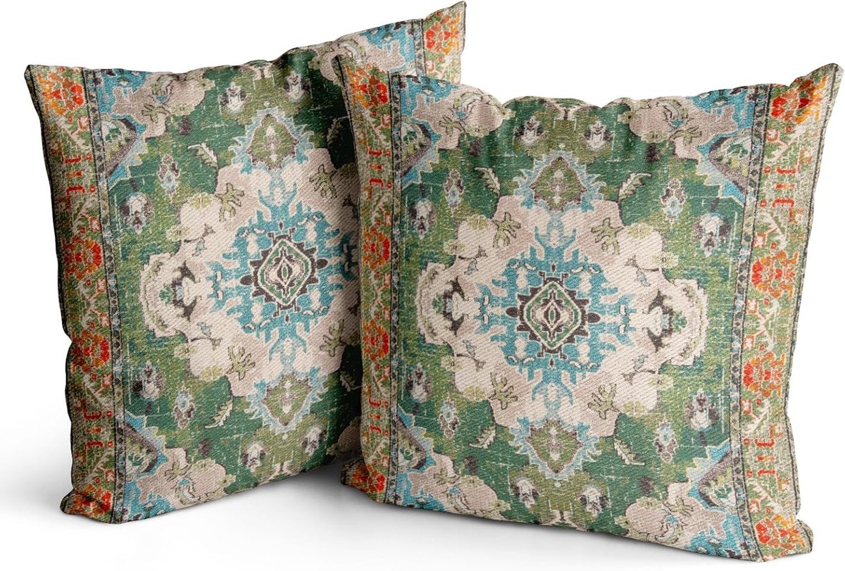 Bohemian Stijl Set van 2 Kussenhoezen 45x45cm Decoratieve Vierkante Kussens voor Sofa, Auto en Slaapkamer - Groen Kleur