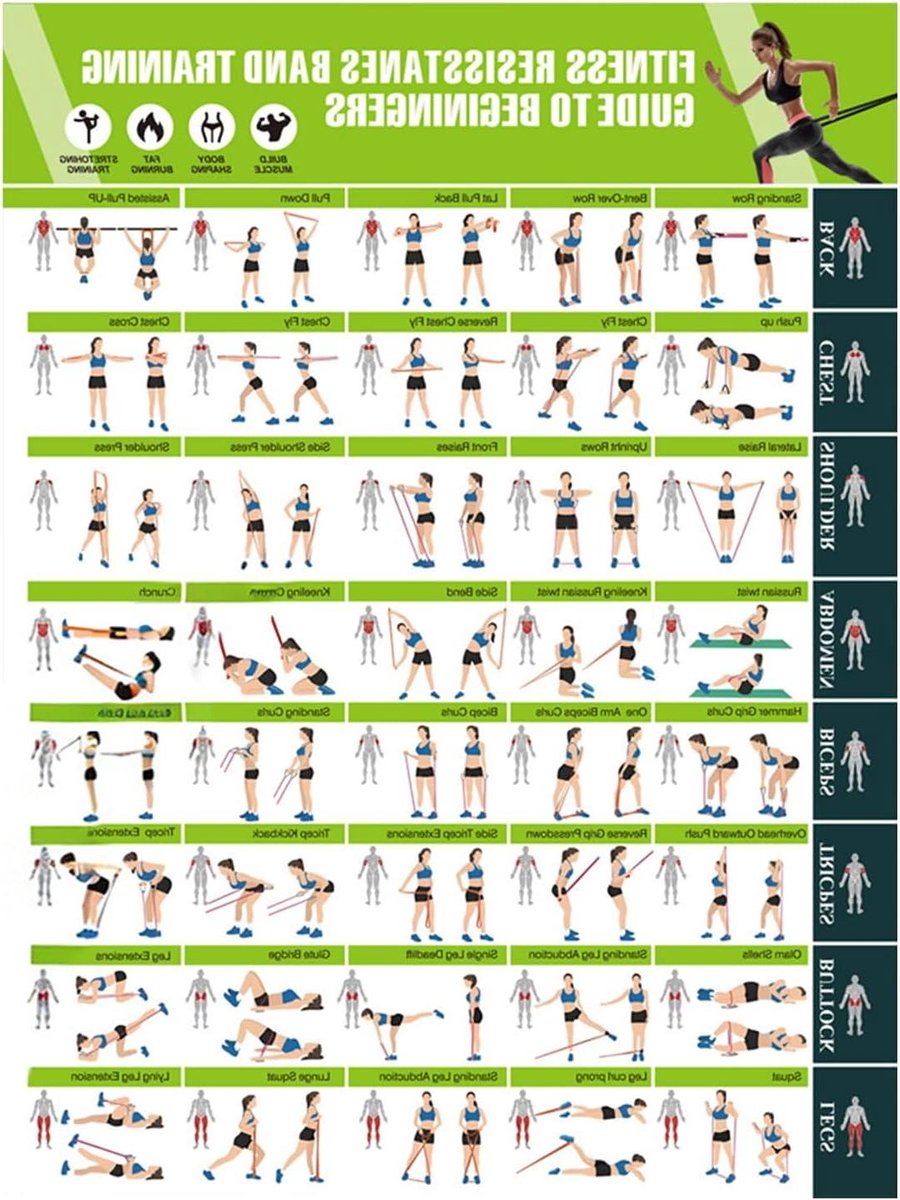 Trainingsplank en Poster - Oefenplan Lichaamsvorming - Thuis Sporten - Gedetailleerde Oefeninstructies - 42.8 x 57.4 cm - Meerdere Kleuren