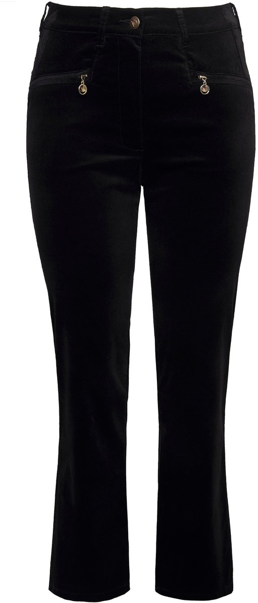 Ulla Popken - Dames - fluwelen broek Mony toelopende pijpen stretch - Zwart - Maat 116