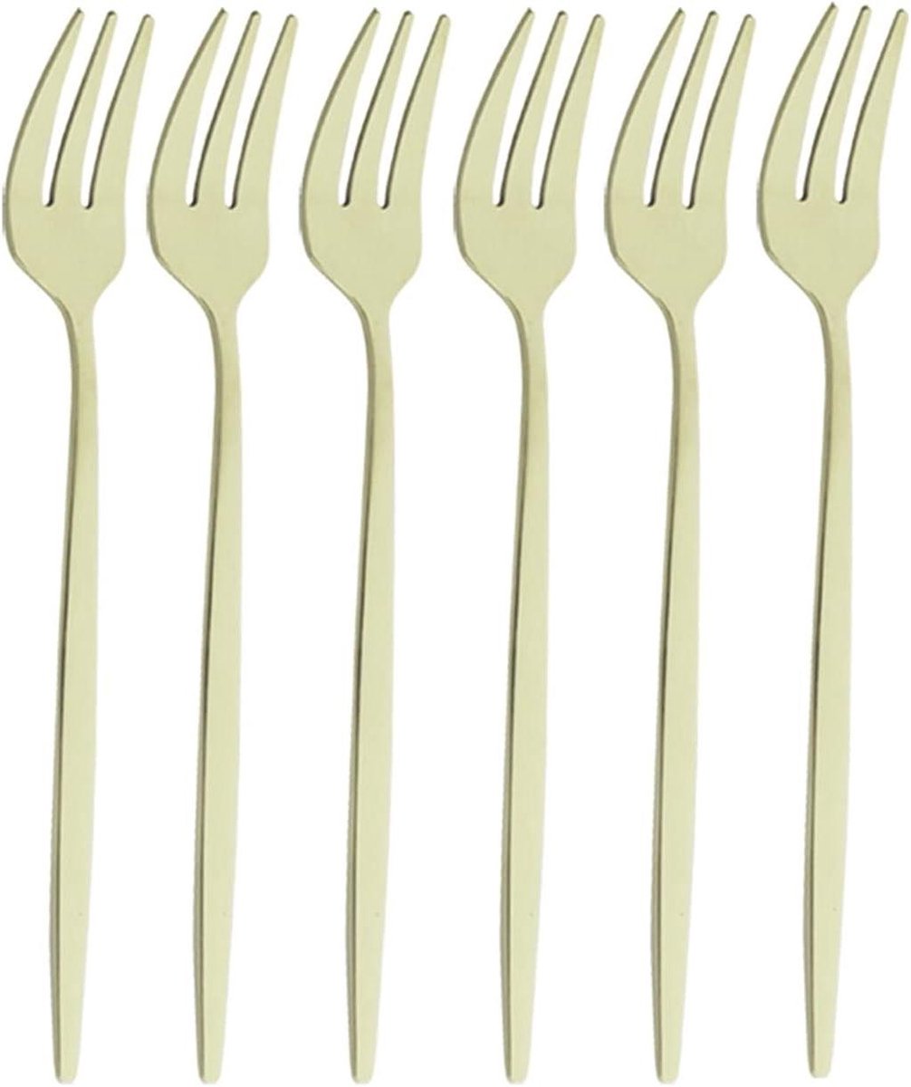 Fruitvork Set - Taart Vorkjes - Feestelijke Gelegenheden - Roestvrij Staal - 6 Stuks - Champagne