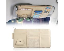 Zonneklep Organizer - Auto Opbergvak - Auto Organiseren - Meerdere Vakken - 15 x 29 cm - Beige