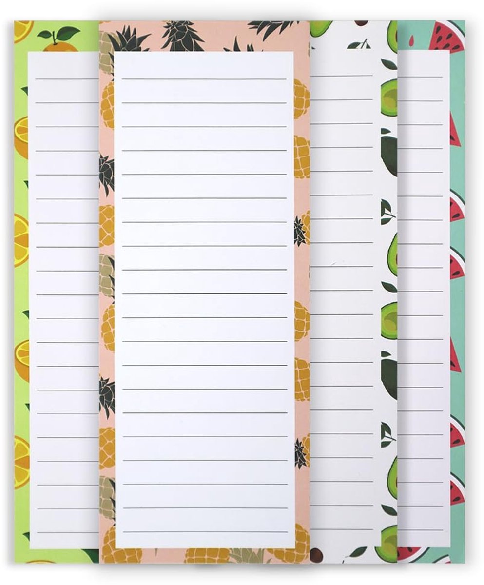 Set van 4 Magnetische Notebooks voor de Koelkast, Hangende Boodschappenlijst en Notities, Fruitontwerp voor Organisatie en Planning