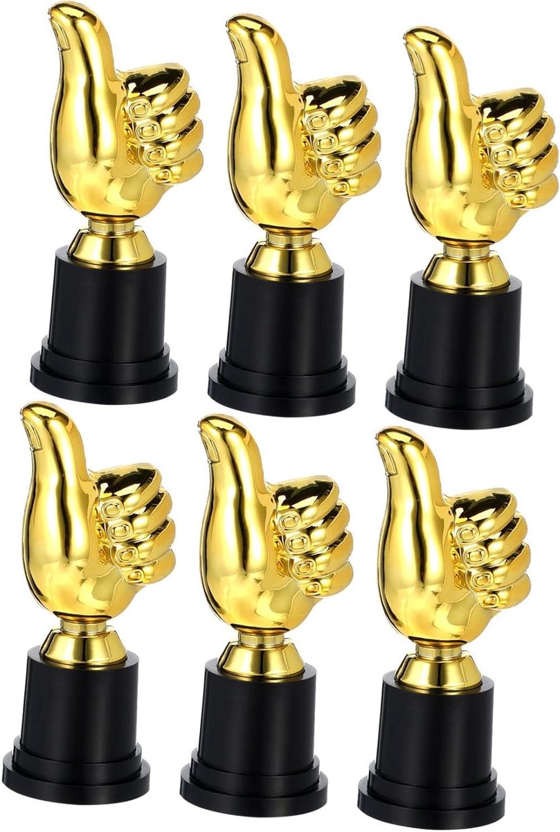 Kinder Trofee - Wedstrijdbeker Prijzen - Kinderen Belonen - Duim Vorm - 6 Stuks - Goudkleurig
