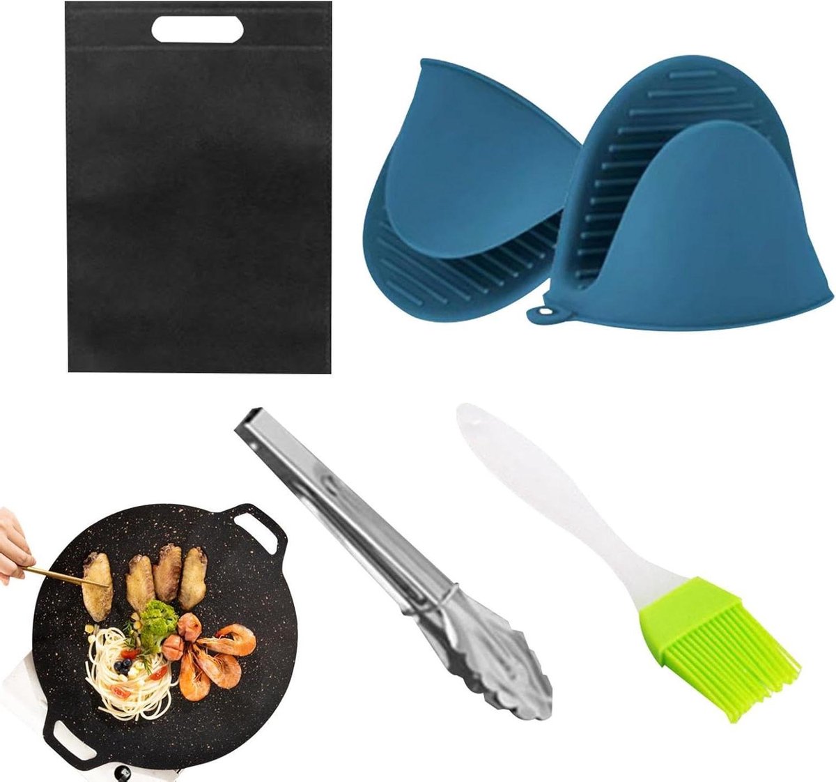 Grillpan - Platte bakplaat - Buiten koken - Gelijkmatige warmte - 30 cm diameter - Zwart