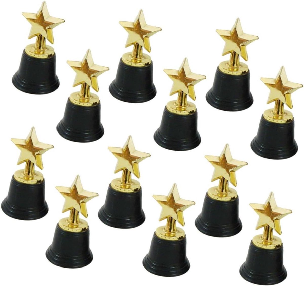 Trofee Bekers - Kleine Prijzen - Wedstrijden Belonen - Elegante Zwarte Basis - 12 Stuks - Goudkleurig