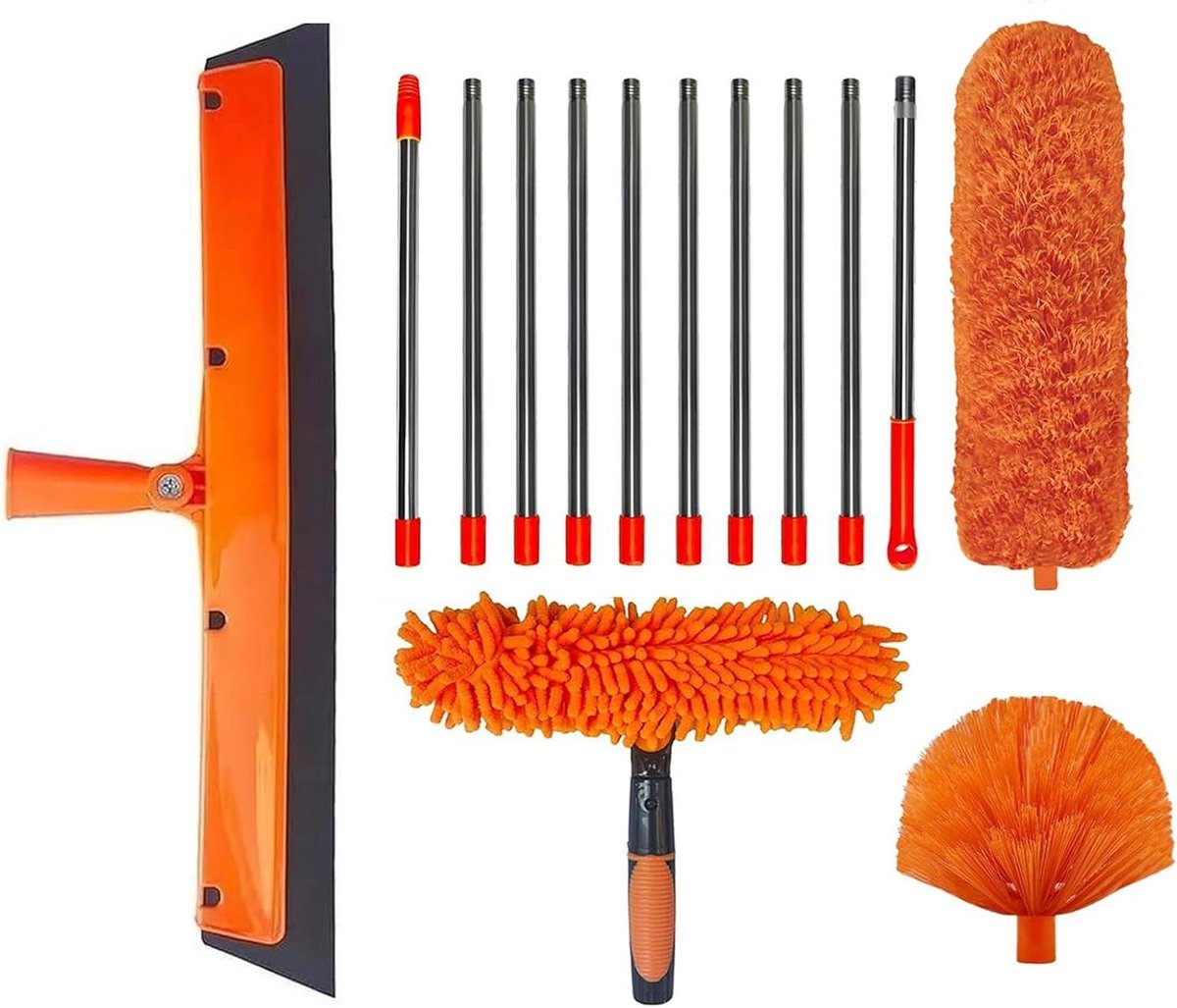 Telescopische plumeau - Stofverwijderaar set - Hoge oppervlakken reinigen - 9-delige set - Uittrekbaar - Oranje