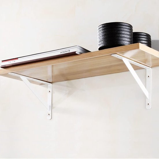Stevige wandbeugels voor zwevende planken, L-vormige metalen steunbeugels, RVS hoeksteunen voor planken (300x190x2mm) in wit — afbeelding 2