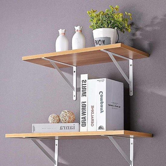 Stevige wandbeugels voor zwevende planken, L-vormige metalen steunbeugels, RVS hoeksteunen voor planken (300x190x2mm) in wit — afbeelding 4